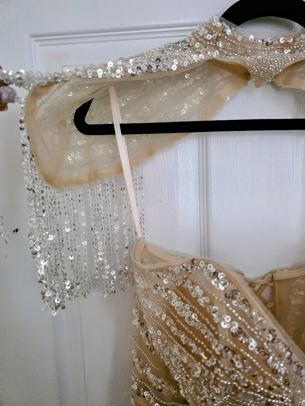 Strapless Sequined Champagne Evening Gown - Picture 4 of 5